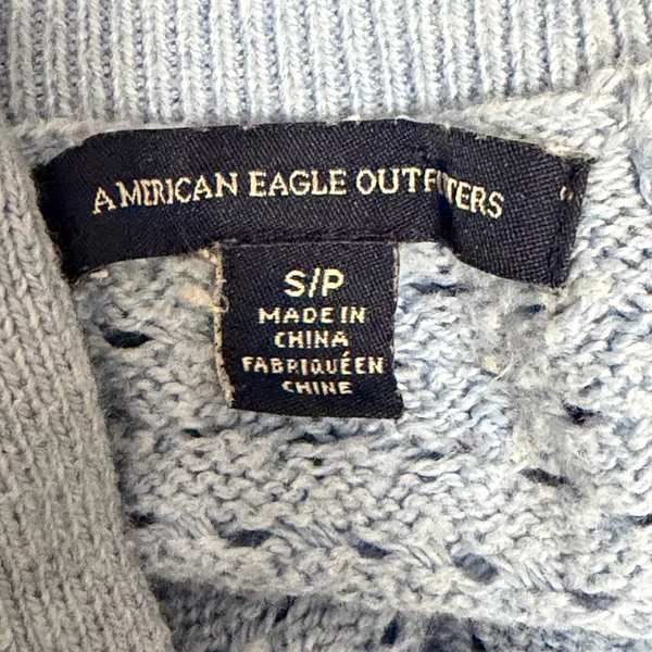 American Eagle Sweater Small Blue Back Zipper Open Knit Raglan Scoop Neck - Image 7