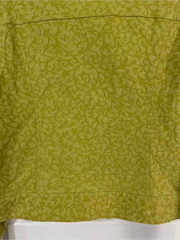 Peck & Peck Chartreuse Green Patterned Trucker Jacket Sz M Stretch Feminine - Image 6