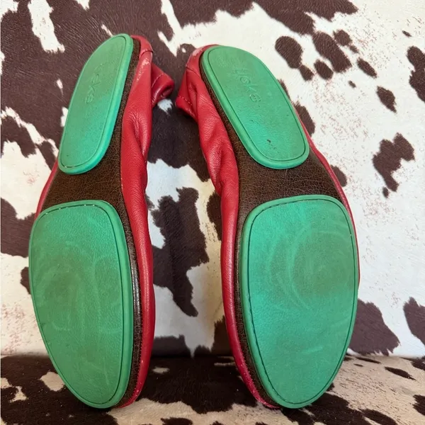 Tieks Red Leather Ballet Flats Foldable Travel Shoes Size 8 - Image 5