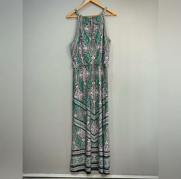 White House | Black Market SALE! Green Patterned Maxi Dress Size M EUC - Image 4