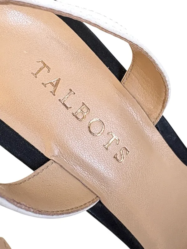EUC Talbots Leather Slingback Heel Sandals Tan Black Ivory 7.5 Wide - Image 3