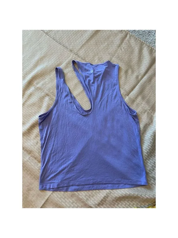 Lululemon Women's Purple Shoulder Cut-Out Yoga Tank Top Size 12 - Image 4