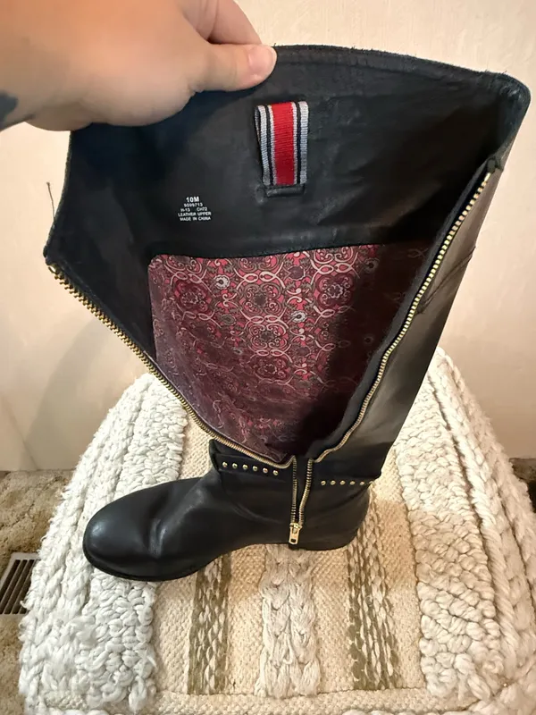 Sperry Top-Sider Black Leather Tall Riding Boots Gold Studded Size 10M - Image 9