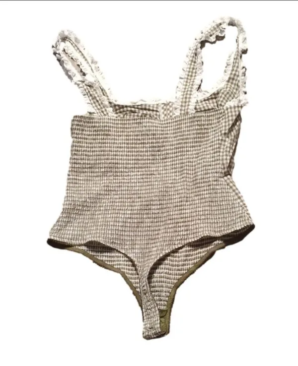 Free People Cassie Gingham Ruffle Bodysuit Size Large - Image 8