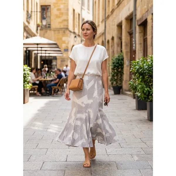 Anthropologie Keepsake Mermaid Maxi Skirt Grey White Abstract Women's Size Small - Image 5