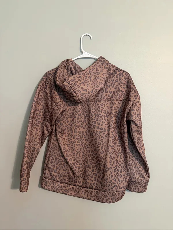 Leopard Print Pullover Hoodie in Taupe & Dark Brown - Image 2