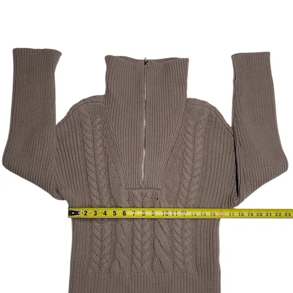 Abercrombie & Fitch V-Neck Sweater Collared Pullover Cable Knit Beige Size:M - Image 5