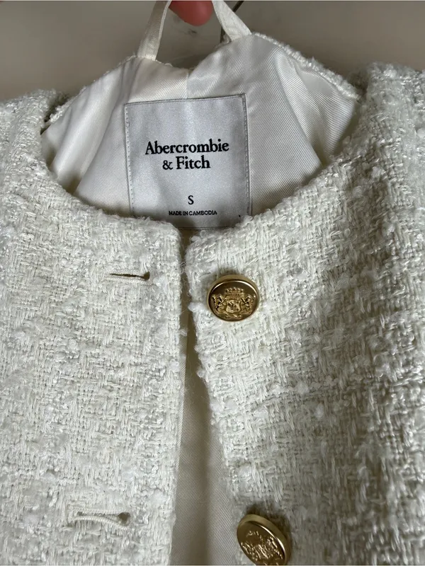 Abercrombie & Fitch Tweed Collarless Cropped Lady Jacket Sz S - Image 7