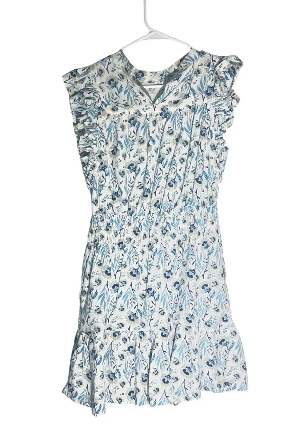 Universal Thread Blue Floral Ruffle Dress | Cotton Linen Blend | Size M - Image 9