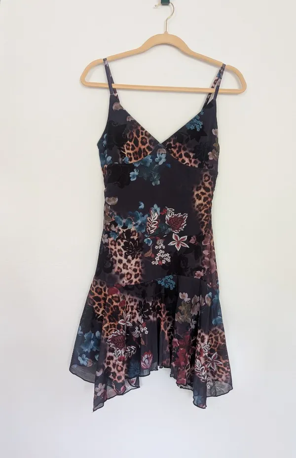 Floral & Animal Print Mesh Slip Dress Hem Ruffle Size S/M NWOT - Image 2