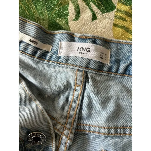 Mango MNG Andy Distressed Denim Shorts Button Fly Raw Hem Size 10 - Image 5