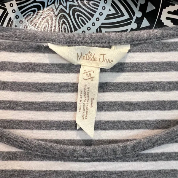 Matilda Jane Womens Grey White Striped Long Sleeve Scoop Neck Top Size M - Image 2