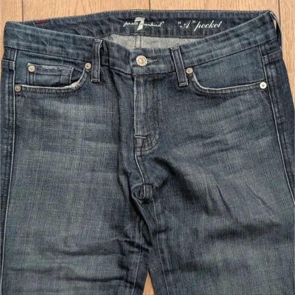 7 For All Mankind Womens 28 Tall Long‎ A Pocket Jeans Dark Wash Denim Boot Flare - Image 2