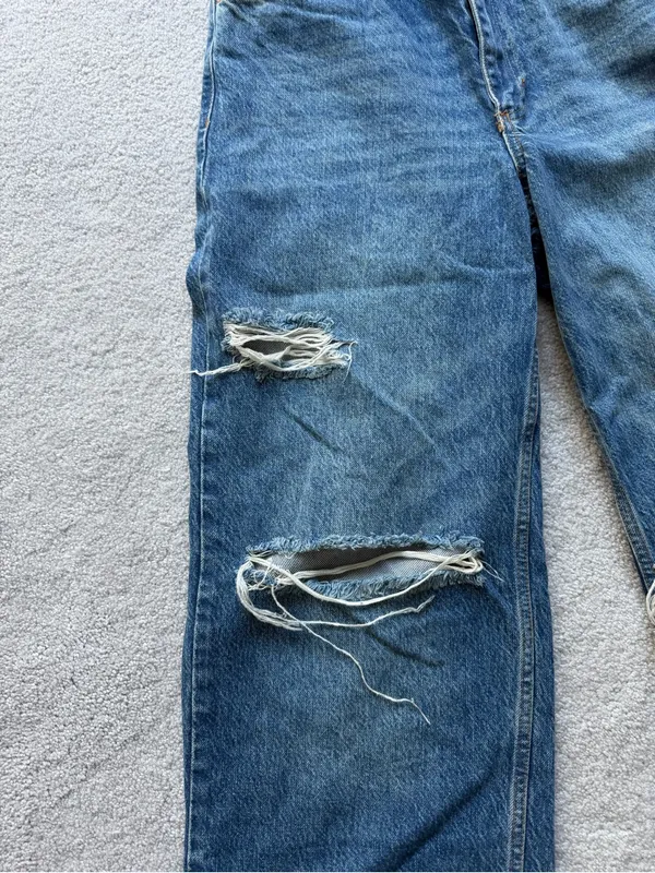 Free People Distressed Straight-Leg Blue Jeans - Image 2