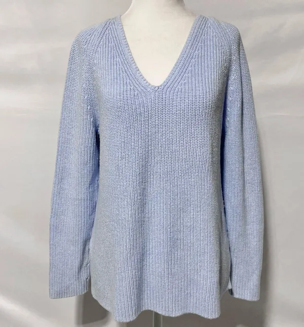 J Crew Cotton V-Neck Vented Hem Tunic Sweater AV009 Light Blue Size Medium - Image 2