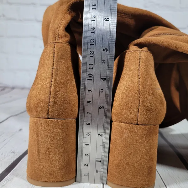 Nordstrom‎ Rack Tan Suede Square Toe Block Heel Knee High Boots Women Size 5 - Image 15