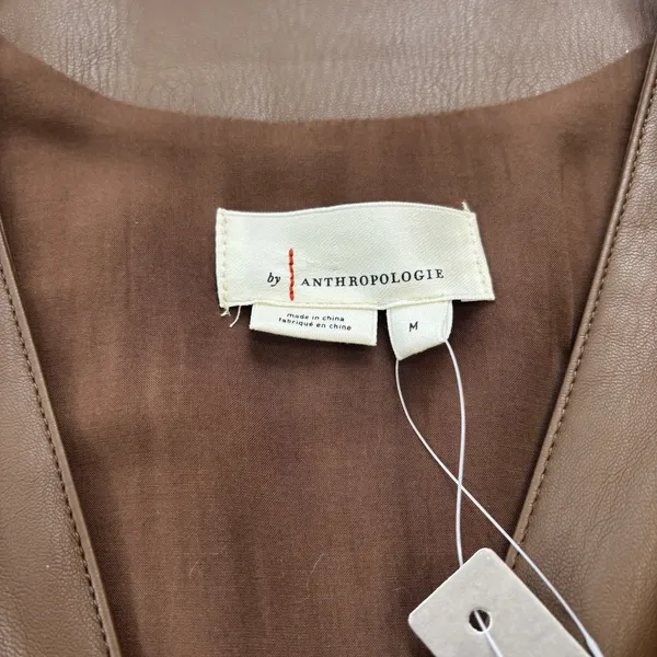 Anthropologie Babydoll Dress Womens Size Medium Brown Faux Leather Mini NWT - Image 6