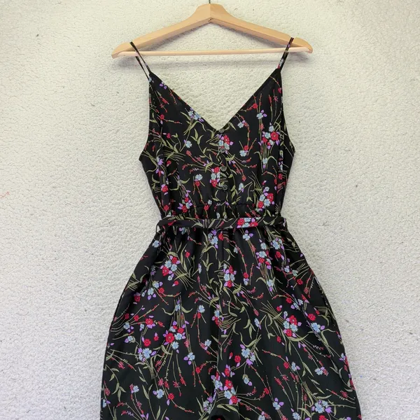 Lulus Nina Black Floral Wide Leg Jumpsuit Sleeveless Surplice V-Neck Women Small - Image 8