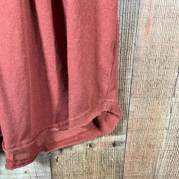 Bohme Rust Red Cotton Blend Pleated Flutter Sleeve Boho Blouse Top Small S - Image 3