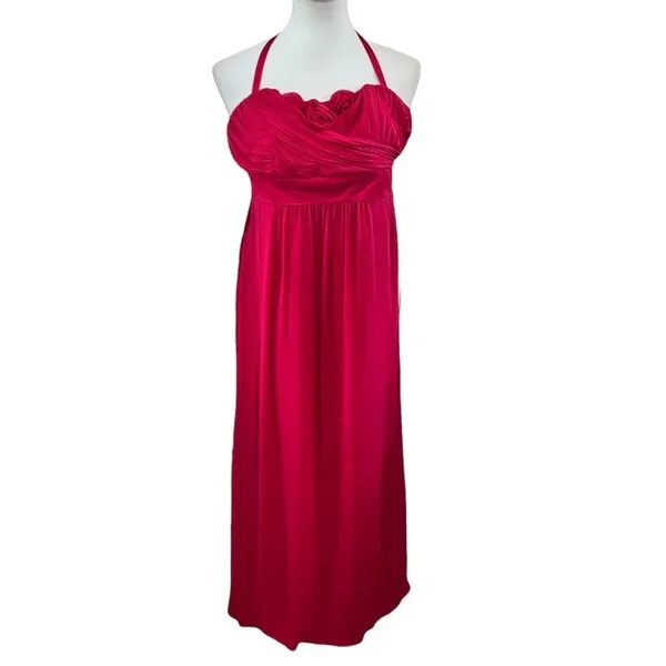 Phoebe Couture Silk Ruched Sweetheart Halter Maxi Dress Red Raspberry Size 6 - Image 3