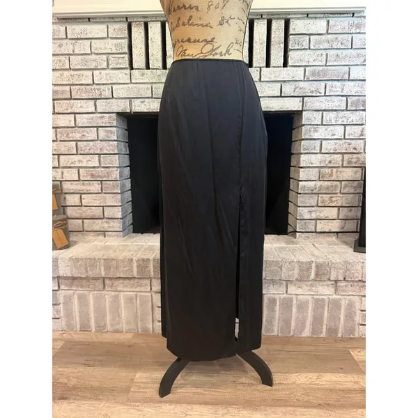 LPA Silk Midi Skirt Women Size M Black Side Slit‎ Satin Minimalist Chic - Image 6