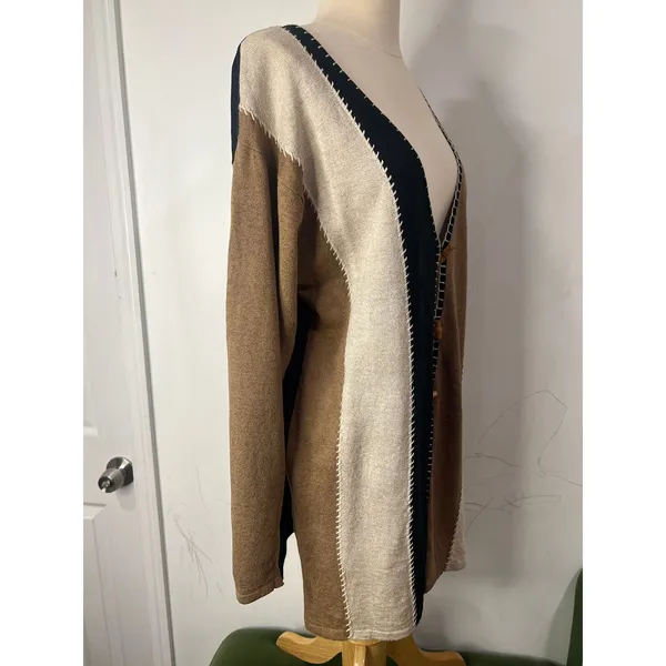 Vintage Marisa Christina Linen Cotton Colorblock Cardigan Small Artisanal Boho - Image 4