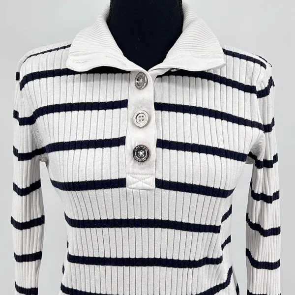 Ralph Lauren LRL Top Womens M 100%‎ Cotton Coastal Prep Stripe Shirt Black White - Image 4