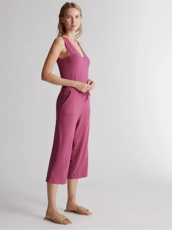 QUINCE Sleeveless V-Neck French Terry Modal Jumpsuit in Rose Size Large - Image 9