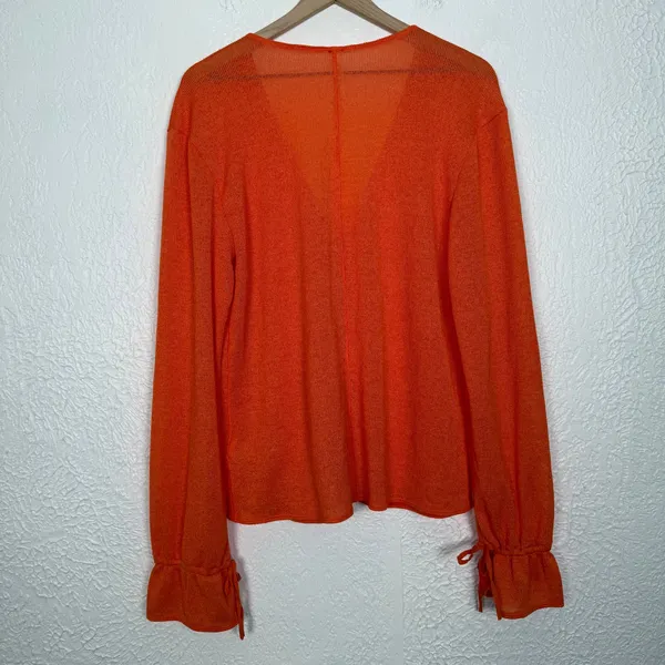 Free People Hello Hacci Knit Tie Front Long Sleeve Sheer Top Orange Size XL - Image 3
