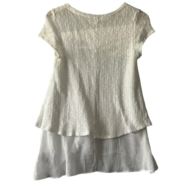 Meadow Rue Anthropologie‎ White Layered Knit Tunic Top XS Short Sleeve Flowy - Image 3