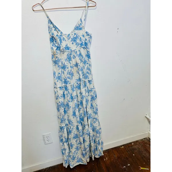 LoveShackFancy Women's White Blue Floral Garnita Floral Tiered Maxi Dress Size 0 - Image 8