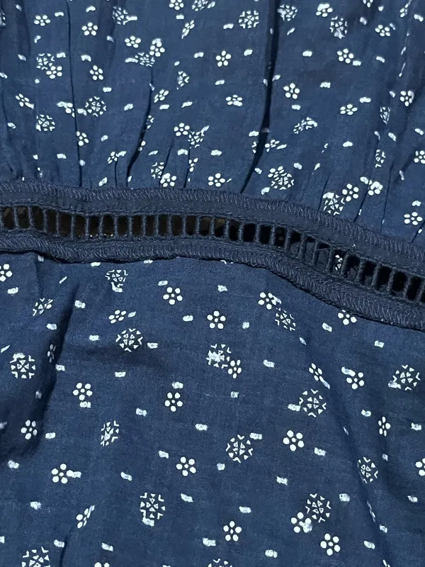 Madewell Navy Blue Printed Ruffle Mini Skirt Size S | Lined Cotton Elastic Waist - Image 6