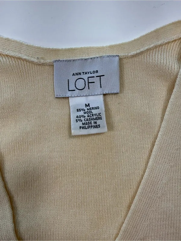 Ann Taylor Cashmere Wool Blend Ivory V-Neck Sweater - Image 5