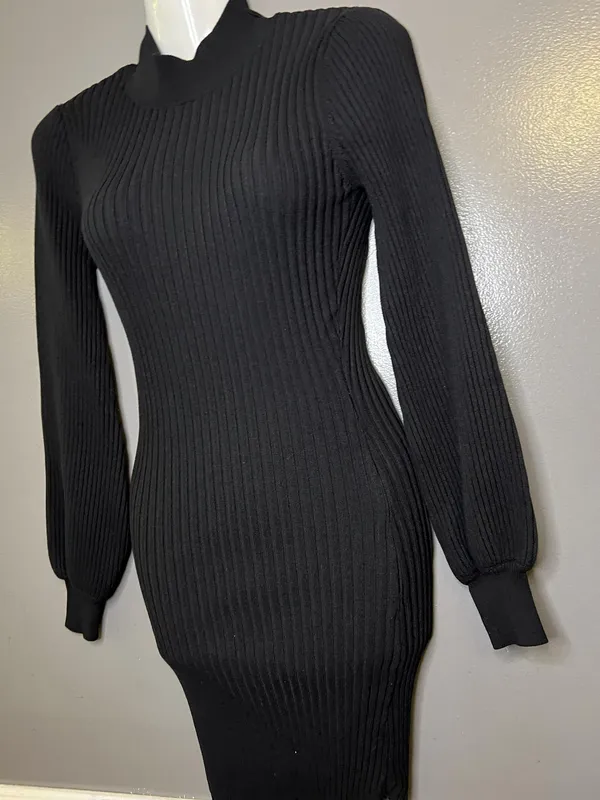 Windsor Dress Womens Medium Black Ribbed Knit Mock Neck Bodycon Sweater Mini - Image 5