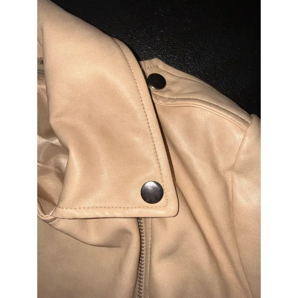 Bagatelle Collection Womens Faux Leather Moto Biker Jacket Peach Beige M Edgy - Image 3