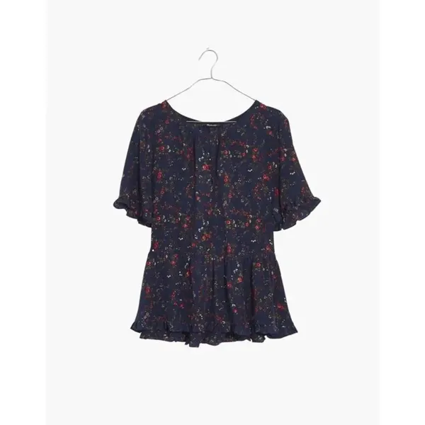 ✨Madewell Silk Stanza Ruffle-Hem Sz Large Top in Moonless Floral✨ - Image 4