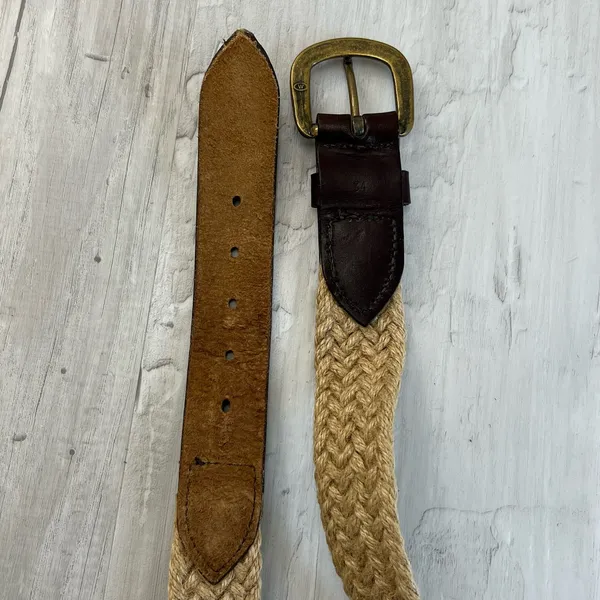 Brown Braided Rope Leather Gold Buckle Belt 37" - Image 5