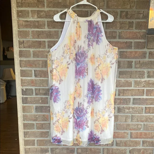 Floral Midi Dress in Cream with Purple & Yellow Accents - Image 4
