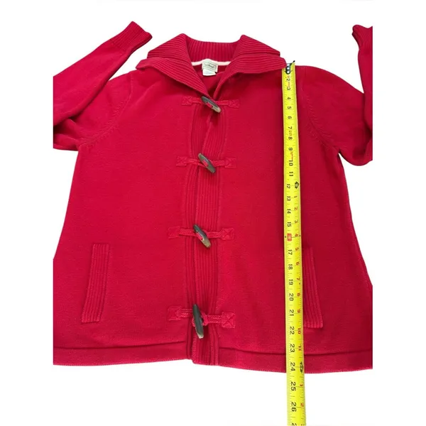 LL Bean Red Toggle Rope Cotton Sweater Cardigan Longsleeve Womens Size XL - Image 4
