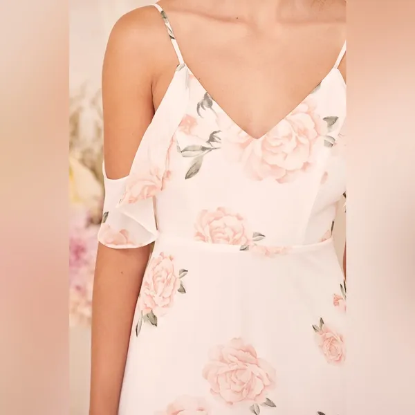 Lulus Take You‎ There Floral Print Maxi Dress in Ivory Size Small - Image 12