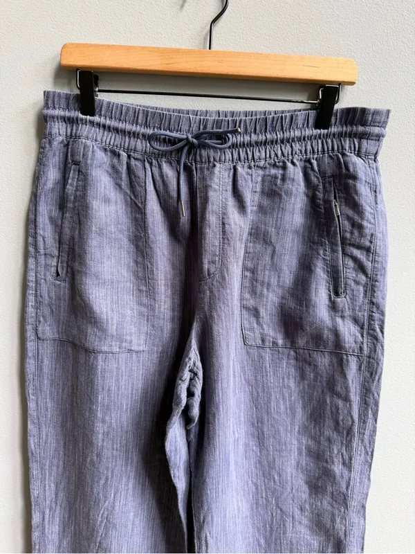 Athleta Cabo Linen Textured Wide Leg Pants Size Medium Navy Blue - Image 4