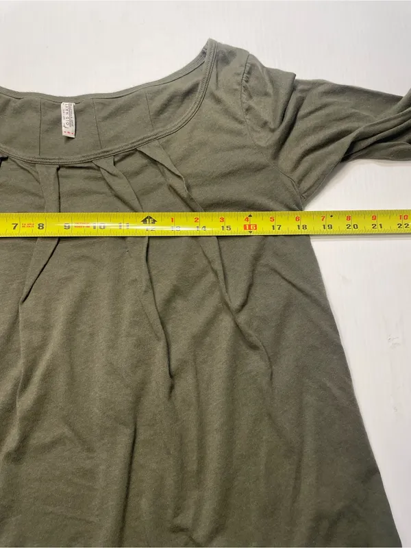 Old Navy Olive Green Swing Top Pleating Detail Scoop Neck 3/4 Sleeve Women Sz M - Image 4