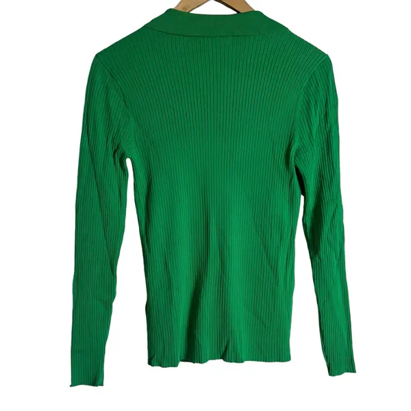 Lauren Ralph Lauren Green Collared Polo Ribbed Knit Cardigan Sweater Size M - Image 12
