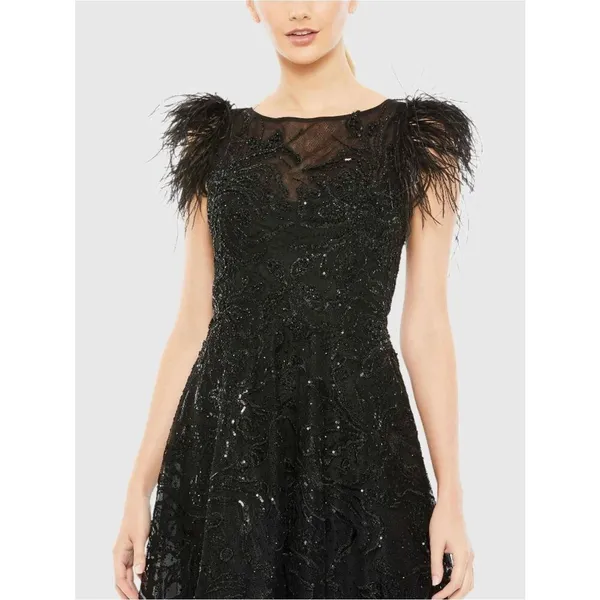 NW0T MAC DUGGAL 20400 Black Feather Shoulder Embellished Dress Size 8 - Image 4