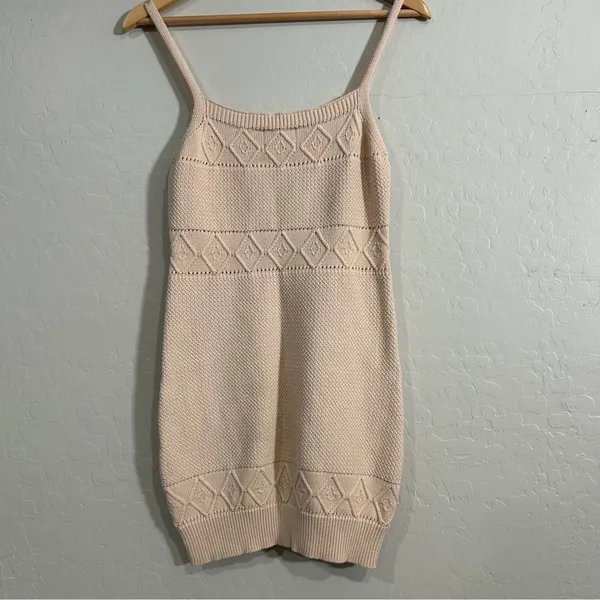 Hello Molly Knit Mini Dress Beige Cotton Bodycon Sweater Dress 6 Fitted Summer - Image 7