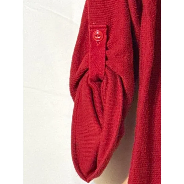 Lauren Ralph Lauren Red Cotton Tie Neck Top Roll Tab Sleeve Women M - Image 3