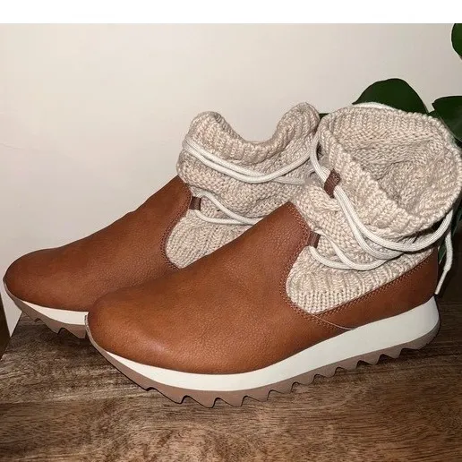 Merrell Alpine Pull On Knit Boot Womens 10.5 Tan Après Ski Cabincore Winter - Image 2