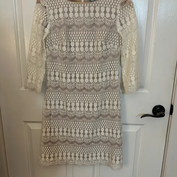 Eliza J Cream Lace Long Sleeve Dress - Image 3
