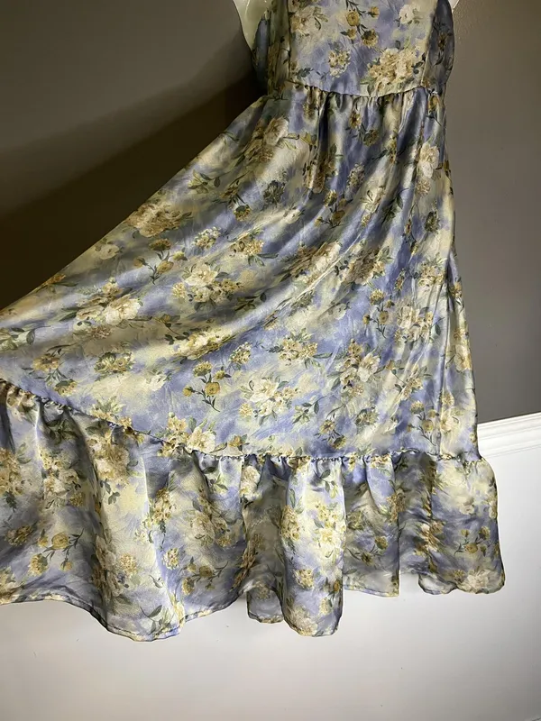 Wild Fable Dress Womens Small Blue Floral Satin Maxi Sundress Ruffle Hem - Image 6