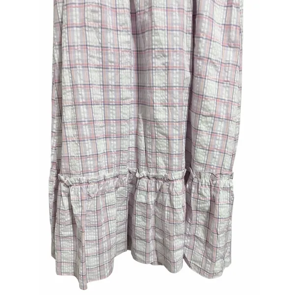 English Factory Plaid Midi Dress W/Ruffles White/Purple Women's Size‎ Small - Image 6